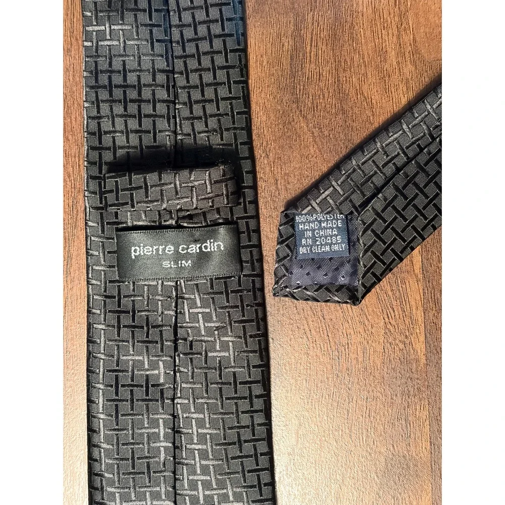 Pierre Cardin Black Basketweave Slim Necktie Mens One Size Excellent